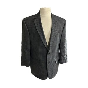 Ralph Lauren Canada Men Grey & Red Tweed Houndstooth 2-Button 100% Wool Sz 43R